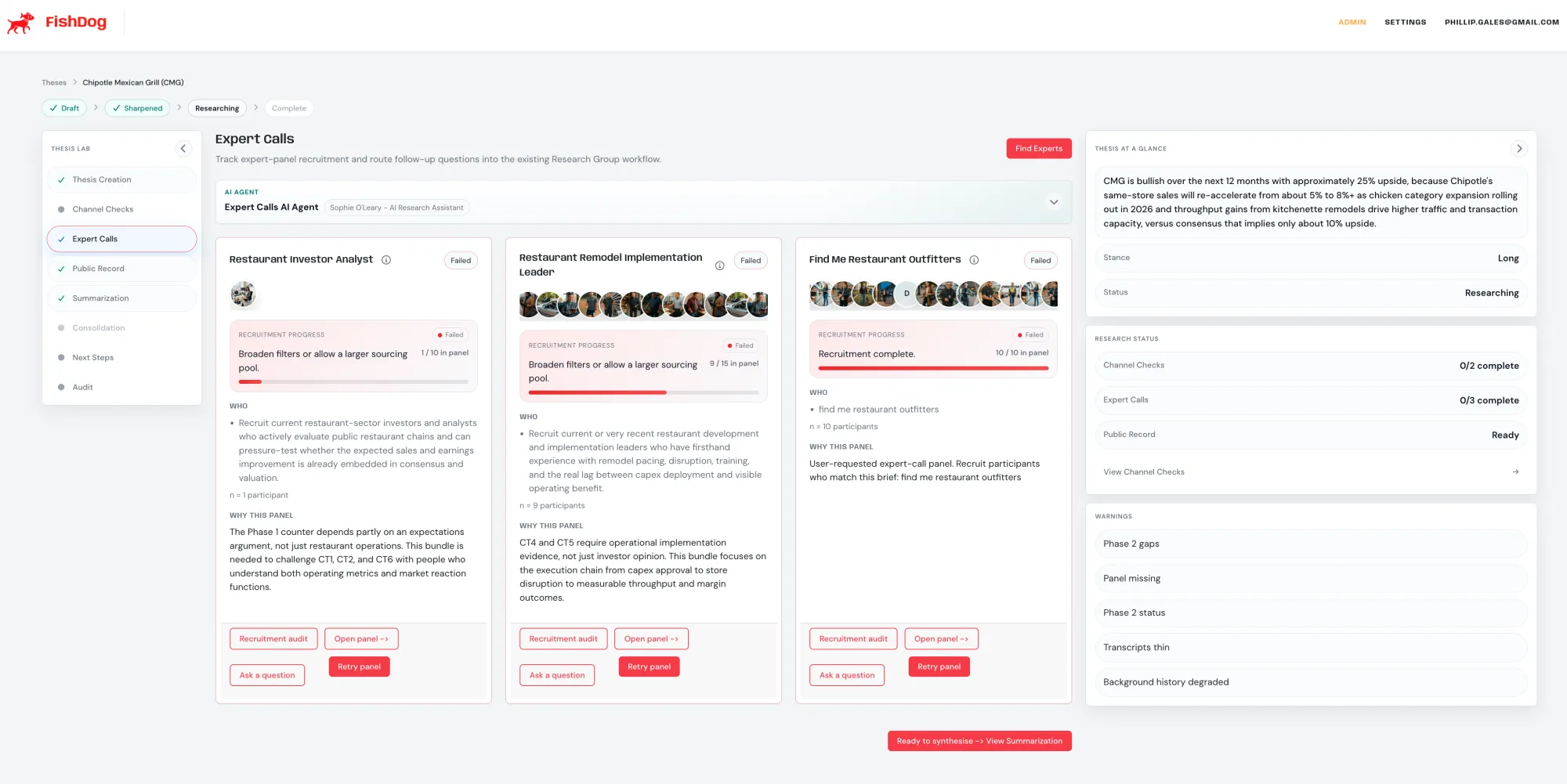 Expert Calls dashboard - synthetic cohort interviews running in parallel